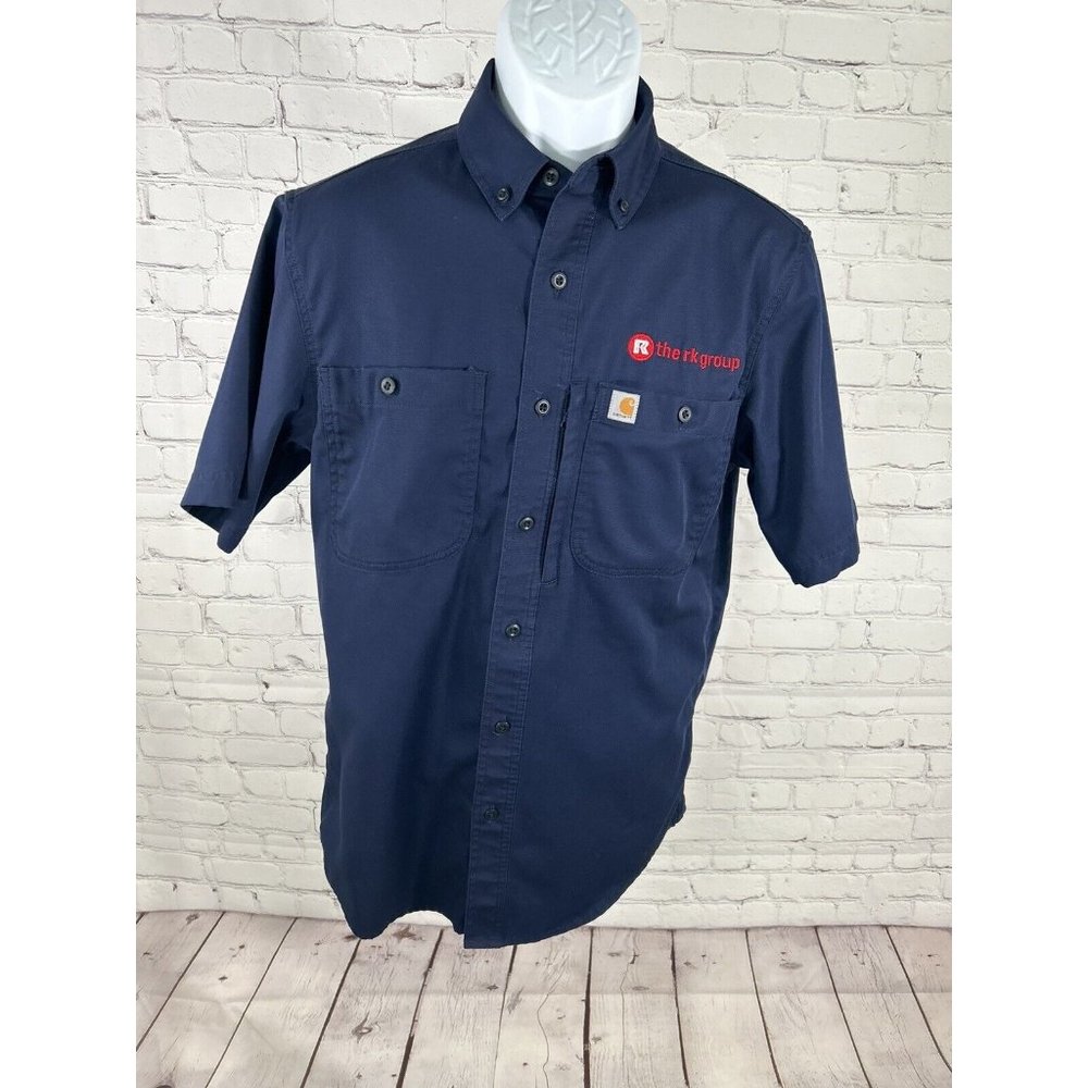 Carhartt Blue Short Sleeve Button Up Zipper Pocket Collared Men’s Work Shirt S